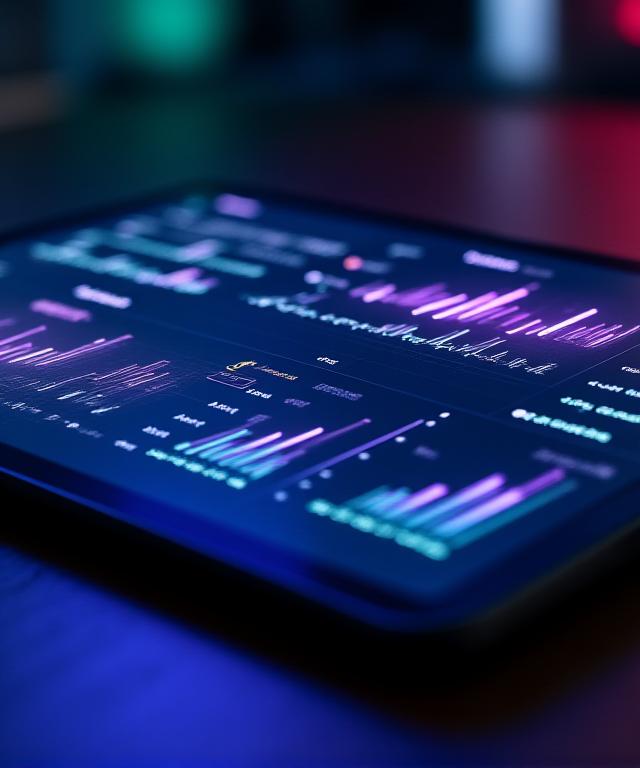 Sophisticated dark-themed KPI dashboard with neon accents