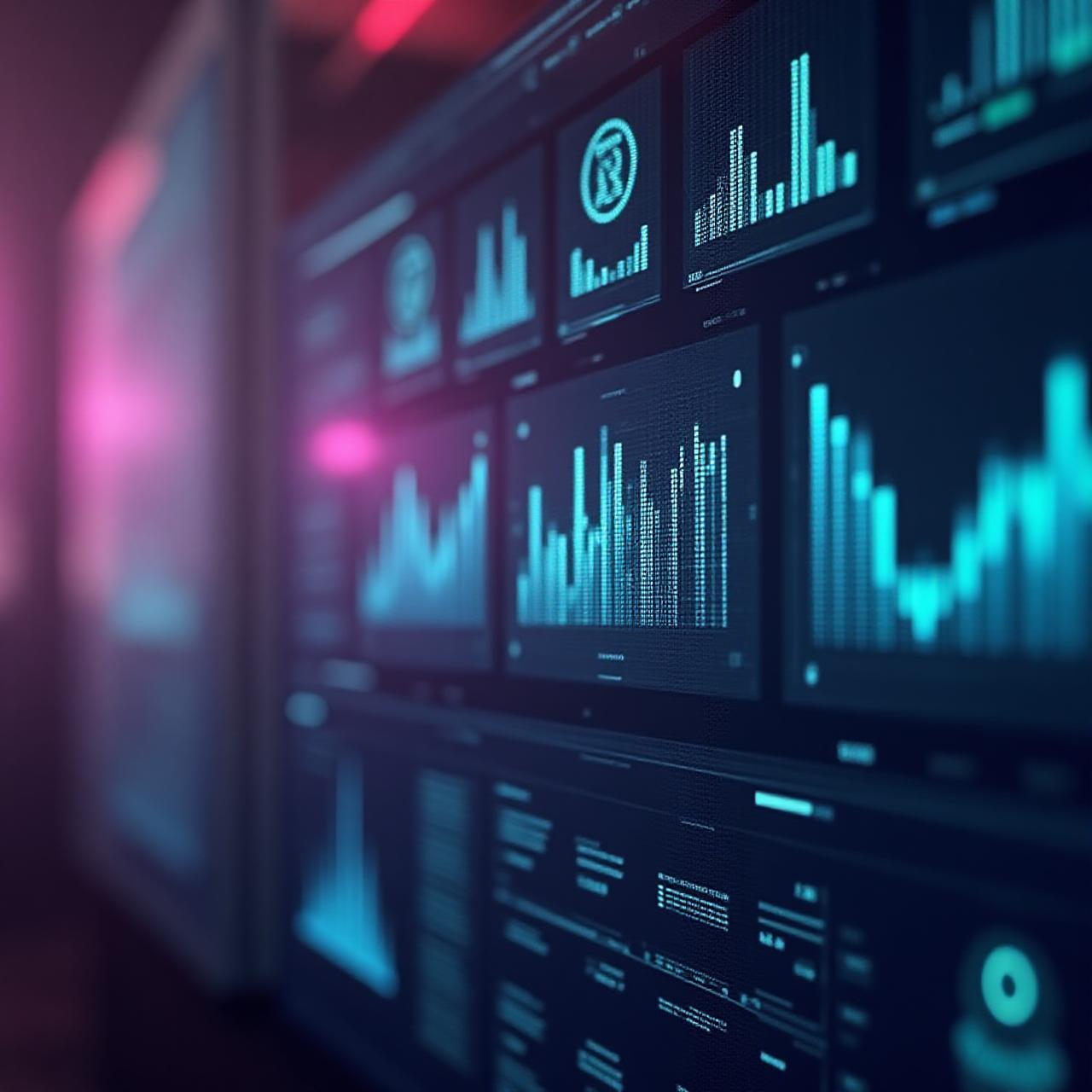 Abstract data visualization dashboard displaying KPI metrics